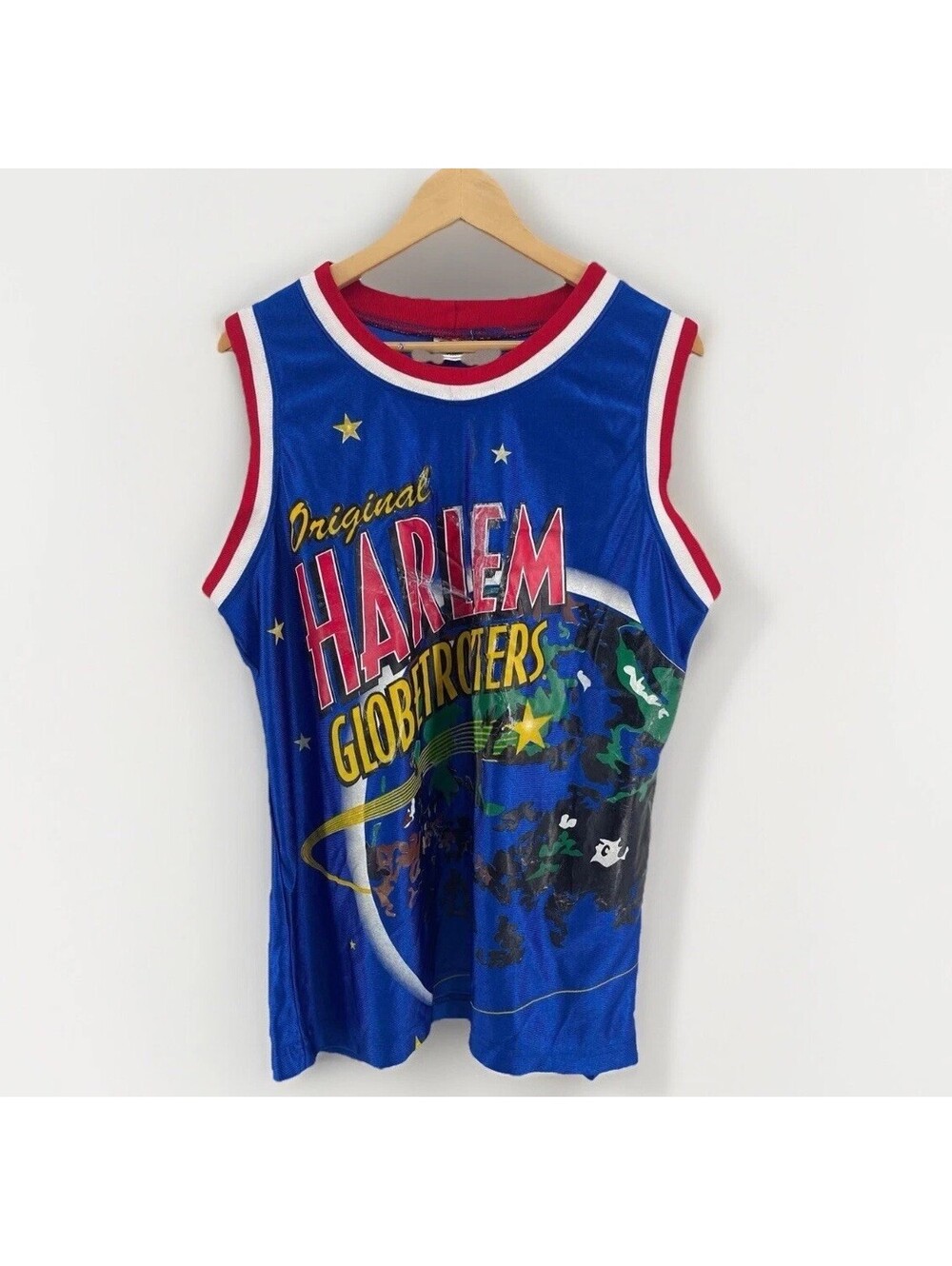 Vintage Harlem Globetrotters Jersey Mens XL Blue SRO Made In Canada Graphic